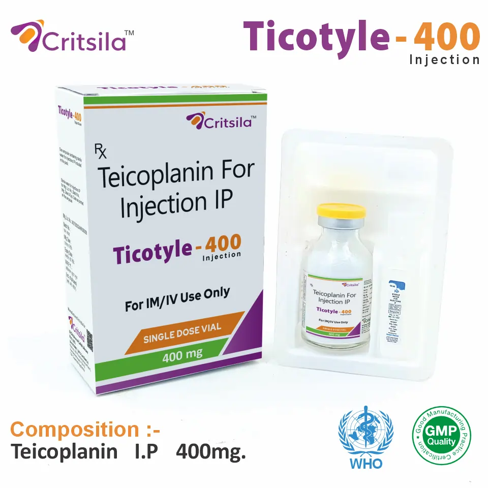Teicoplanin 400mg Injection at the best price in PCD Pharma Franchise for bacterial infection treatment.